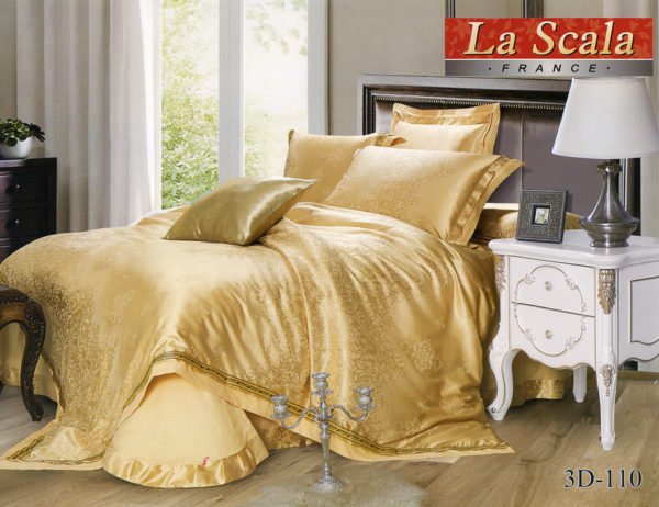 Шелковый жаккард с шелковой вышивкой La Scala 3D-110 золотой