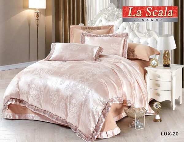 купить Постельное белье La Scala LUX-20 шелковый жаккард Розовый|Золотой фото