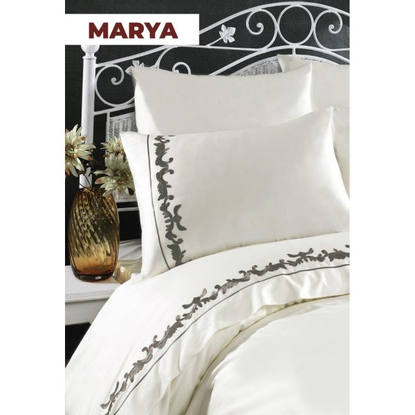 купить Постельное белье Arya Сатин с вышивкой Marya Кремовый фото